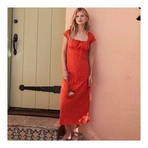 Free People | NWOT Natalya Midi Dress In Red Sweetheart Neckline | S